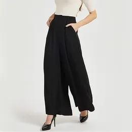 Women's Pants Womens Casual Wide Leg Office Lady High Waisted Work Dress Trousers Solid Colour Tailored Button Down With Pockets