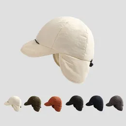 Berets Japanese Retro Padded Ear Bomber Hat Autumn And Winter Fashion Warm Simple Solid Colour Outdoor Ski Flying Hats For Men Women