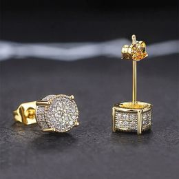 Charm Gold-Color Round Ear Studs For Women Men Fashion Shiny Classic Rhinestone Stud Earrings Jewelry Gift 231129