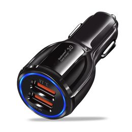 QC3.0 Car Charger Led Quick Charge 12V 3.1A Dual USB Ports Fast Charging Car Phone Charger Adapter For iPhone Samsung s22 note10 Xiaomi Tablets