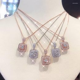 Pendant Necklaces Simple Classic Squares For Women Iced Out Zircon Neck Chain Party Wedding Accessories Fashion Jewellery KCN015