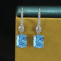 Nature Aquamarine Diamond Dangle Earring 100% Original 925 sterling silver Party Wedding Drop Earrings for Women Charm Jewelry327P