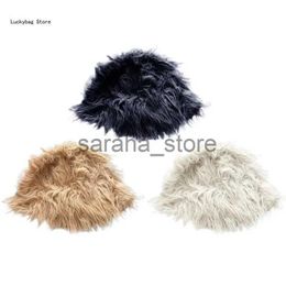 Beanie/Skull Caps Solid Color Faux Furs Hat Womens Girl Handmade Plush Bucket Hats Y2k Party Hat J231130