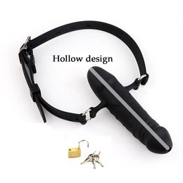Cockrings Double-Ended Dildos Mouth Gag Dildo Oral Fixation Harness Bondage Leather Strap On Sex Toys Penis Plug Silicone For Couple Women 231130