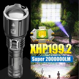 Torches 2000000LM Powerful LED Flashlight XHP199.2 Type-C USB Rechargeable Flash Light 5Modes Zoom Torch Tactial Flash Lantern Use 26650 Q231130