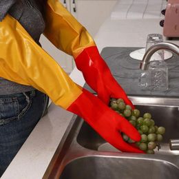 Disposable Gloves Rubber Plush DishWashing Glove Non-Slip Waterproof Housework Frosted Surface Lengthen Cleaning