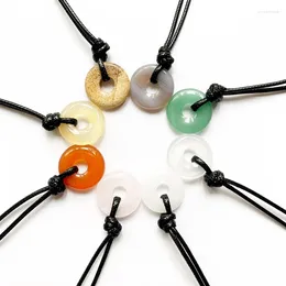 Pendant Necklaces Natural Stones Jewellery Round Crystal Circle Stone Lucky Necklace Women Men Chain Wax Rope Handmade Neck 1pc
