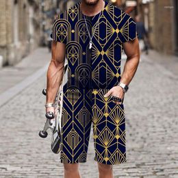 Men's Tracksuits Summer Short Sleeve Suit Mens Abstract Art Personality Pattern 3D Print T-shirts Shorts 2Pcs Sets Tracksuit