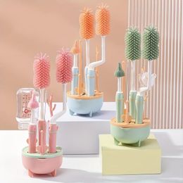 Other Baby Feeding Portable 6 in 1 Bottle Cleaner Set with Drying Rack 2 Silicone Brushes Straw Brush Nipple Storage Box 231130