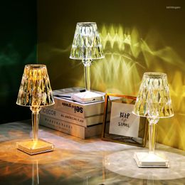 Table Lamps Decorative Diamond Crystal Lamp Bedroom Bar Quiet Ambience Light Portable Touch Projection Charging Small Night