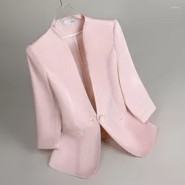 Women's Suits S-4XL Women Blazer Jacket Three Quarter Sleeve Slim Spring Summer Autumn Casual Office Work Plus Size Black White Pink