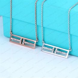 Designer love necklace female stainless steel couple gold chain square pendant neck luxury Jewellery gift girlfriend accessories who235j