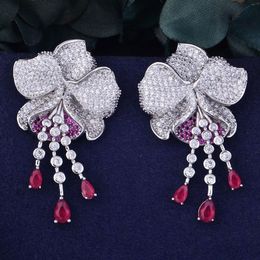 Godki Mismatch Luxury Flower Trendy Green Cubic Zirconia American Wedding Party Earring Jewelry For Women J1907212846