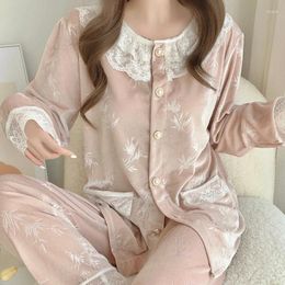 Women's Sleepwear 2023 Winter Long Sleeve Cute Lace Gold Velvet Pajama Sets For Women Korean Pyjama Homewear Pijama Mujer Home Clothes