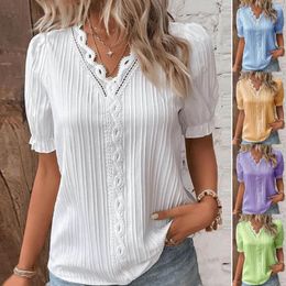 Women's Blouses Women Summer Lace V Neck Plain Elegant Shirt Fashion Solid Colour Blouse Ladies Tops 2xl For
