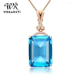 Pendants Square Blue Sapphire Rhine Topaz Pendant For Women Silver Color Charms Necklace Fine Jewelry Wedding Gift
