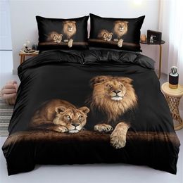 Bedding sets Black Lion Duvet Cover Bed Sheet Pillow ThreePiece Bedding Set 221010287k