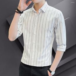 Men's Casual Shirts Men's Cotton Shirt Large Size 5XL Black White And Blue Striped Business Slim Design Young Street Top