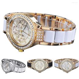 Wristwatches Ladies Watch Fashion Women Watches Quartz Wrist Rhinestone Round Dial Roman Numeral Sub-dial Analogue