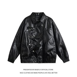 Men s Jackets Autumn Spring Retro PU Leather Motorcycle Jacket Men Baseball Bomber Coat Unisex Women Oversize Vintage Windbreaker 231129