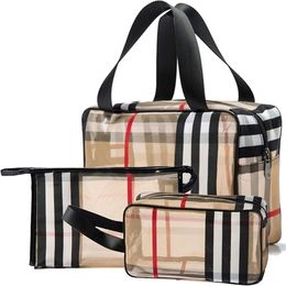 1Pcs PVC Stripe Women's Cosmetic Bag Large Capacity Makeup Waterproof Transparent Travel Storage For Women Girl 211028260V