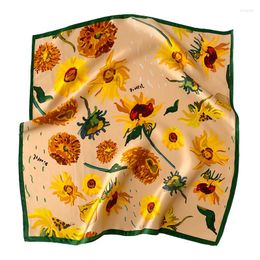 Scarves Real Silk Scarf Women 53 53cm Art Sunflower Print Mulberry Square High Quality Elegant Hairband