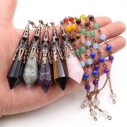 Pendant Necklaces YJXP Natural Stone Pendulum Pendants Balancing Reiki Healing Hexagonal Faceted Crystal 7 Chakra Amulet Charms Jewellery