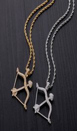 New Designed Iced Out Bow Arrow Pendant Solid Back Necklace Hip Hop Gold Silver Colour MensWomen Charm Chain Jewelry1352279