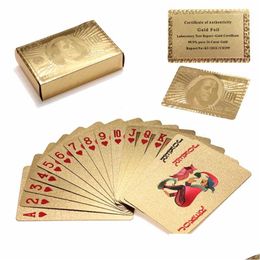 Card Games High Quality Special Unusual Gift 24K Carat Gold Foil Plated Poker Playing With Wooden Box And Certificate Traditional Edit Dh5Pk
