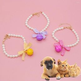 Dog Collars Adjustable Bow Cat Collar Kitten And Puppy Bell Necklace Pearl Pet Elegant Party Dress For Cats Small Dogs