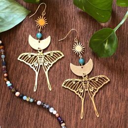 Dangle Earrings Retro Butterfly Moon For Women Moth Zircon Crystal Brass Gold Color Jewelry Gift