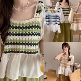Women's Blouses Vintage Strips Sweaters Knitted Lovely Tops Loose Fit Sweet Pattern Shirt 10CD