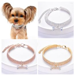 Dog Collars Luxury Diamond Pet Necklace Adjustable Cat And Collar With Zircon Bone Pendant Jewellery Decorative