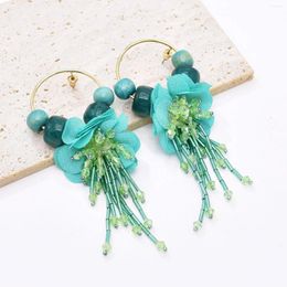 Dangle Earrings Fashion Bohemian Vintage Purple Flower Pattern Green Long Tassel For Women Party Gift Travel Jewellery Accessories