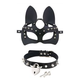 Massage products Porn Costumes of Leather Cat Halloween Rivet Fetish Mask Roleplay Sexy Toys for Women Whip Bdsm Bondage Adults Cosplay Games