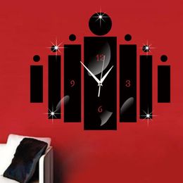 Mirror Digital Wall Clock Wall Stickers Watch 3D Living Room Bedroom Study Home Design Decoration Silent Clocks Black Silver1850