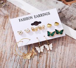 Gold Sequin Metal Butterfly Geometric Drop Earring Set for Women Irregular Round Crystal Dangle Earrings Jewelry3394900