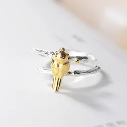 Cluster Rings Creative Simple Bird Ring Lady Plated Two Tone Opening Adjustable Branch Of A Tree Charm Nightclub Party Jewelry