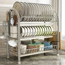Kitchen Storage 3 Tier Utensils Rack Dish Drying Bowls Chopsticks Chopping Board Shelf Stainless Steel Tableware Drainboard