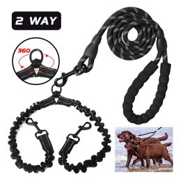 Dog Collars Leashes No Tangle Dual Dog Leash Strong 2 Way COUPLER Pet Leash Rope Elastic Extended Reflective for Double Twin Small Medium Dogs Item 231129