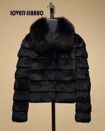 Womens Fur Faux Fur Real Rabbit Fur Coat With Fox Fur Collar Women Full Pelt Fox Fur Jacket Winter Rabbit Fur Waistcoat F741 231129