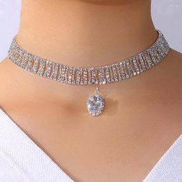 Chains Full Rhinestone Colourful Water Drop Pendant Choker Necklace For Women Crystal Multi Row Clavicle Chain Charm Collar