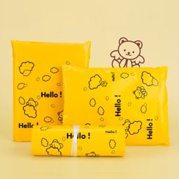 Mail Bags 50Pcs Purple Color Envelope Clothing Gift Mailing Bag Plastic Cartoon HELLO Bear Printing Transport Logistics Courier Post Pouch 230428