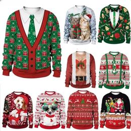 Men's Sweaters Christmas Green Men Women Ugly Sweatshirt Coat Funny Cute Cats Santa 3D Printed Tops Autumn Winter Xmas Pullover Homme Jumper 231130