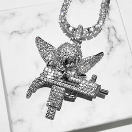 Pendant Necklaces Bling Guardian Angel Pendants For Men Cubic Zirconia Fashion Hip Hop Rapper Jewelry