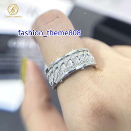 Factory Price White Gold Plated 925 Sterling Silver VVS Moissanite Diamond 8MM Cuban Link Chain Band Ring For Men