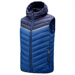 Men s Down Parkas Autumn and Winter Windproof Warm Casual Color Matching Hooded Sleeveless Vest 231129