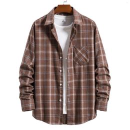 Men's T Shirts Zip Shirt Men's Casual Plaid Lapel Button Down With Pocket Baseball Long Sleeve Men