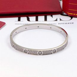 Luxury Full Diamond Bracelet 3 Rows Women Men Couple Bracelets Cuff Bangles Fashion Screw Jewellery For Lover With Velvet Bag267f