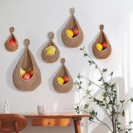 Hanging Fruit Basket for Kitchen Storage Bohemian Wall Baskets Woven Boho Vegetable Plant Holder for Organising